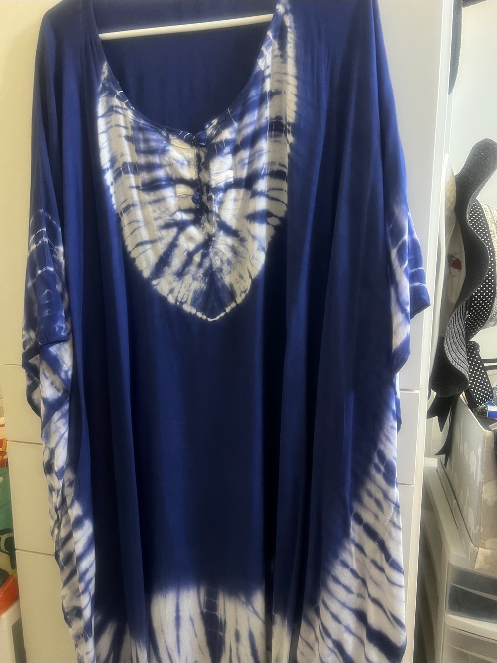 Women's Navy Tie-Dye V-Neck Tunic/Caftan